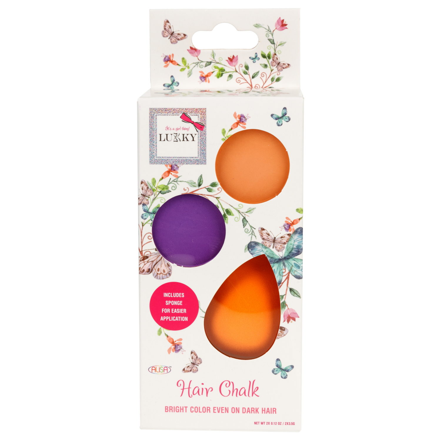 LUKKY набор с пудрой для волос, 2 цв.: оранжевый и фиолетовый,  3,5г каждая, с каплевидным спонжем