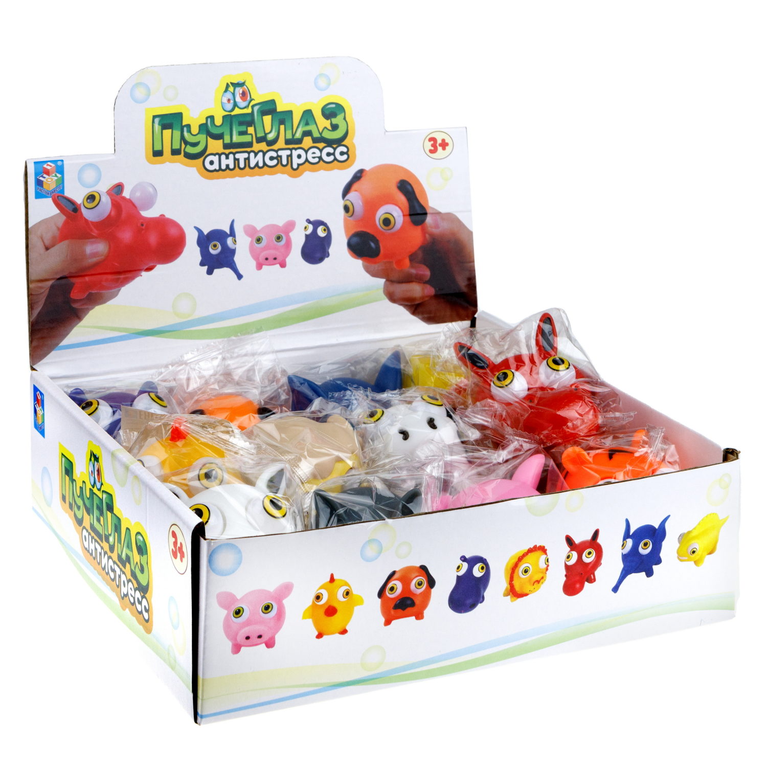 1toy Пучеглаз-антистресс "Животные мини" 8,2х7x6,8 см, 12 видов в асс., 12 шт. в д/б