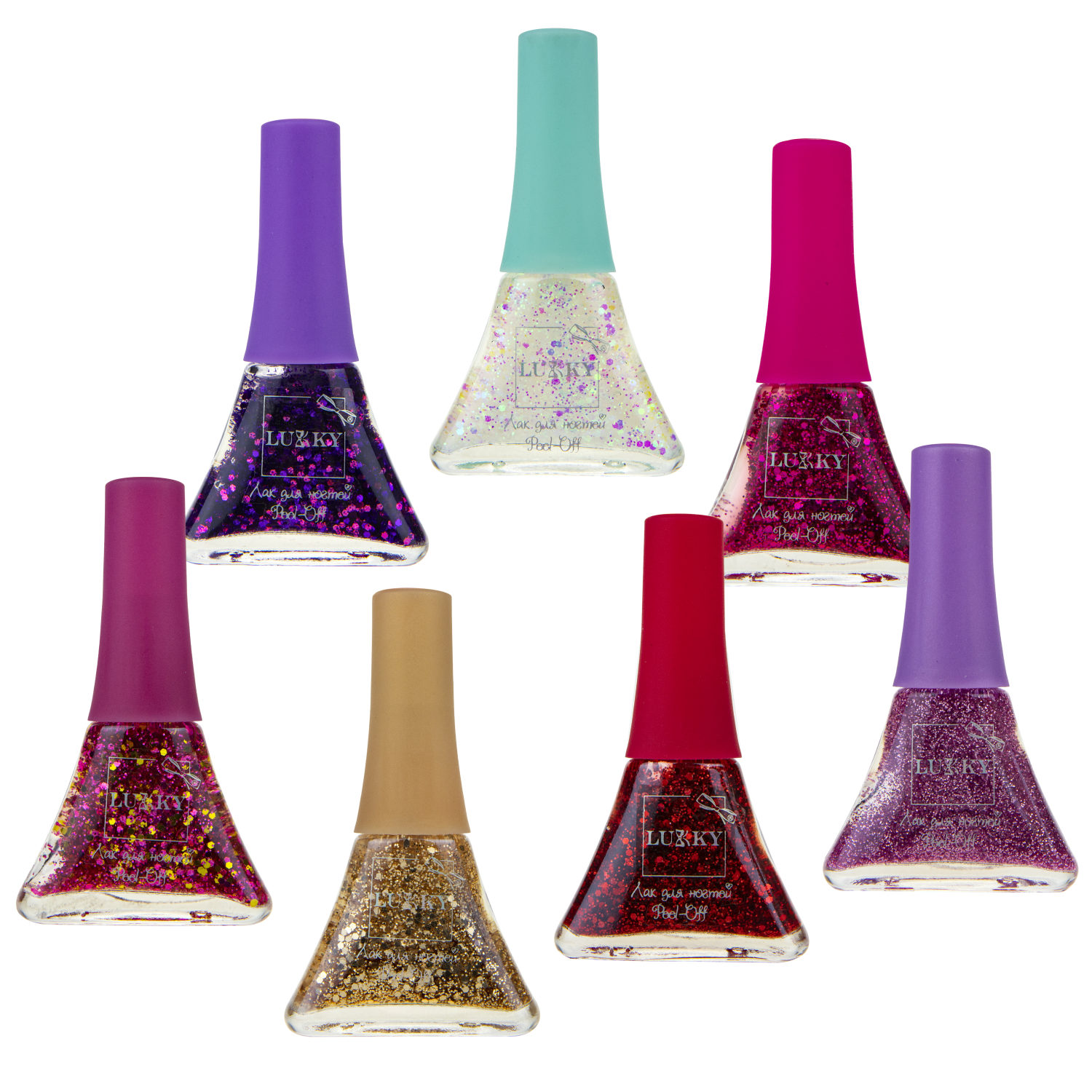 Набор детских лаков для ногтей на водной основе с блестками Lukky, Конфетти, безопасный, 7 цветов
