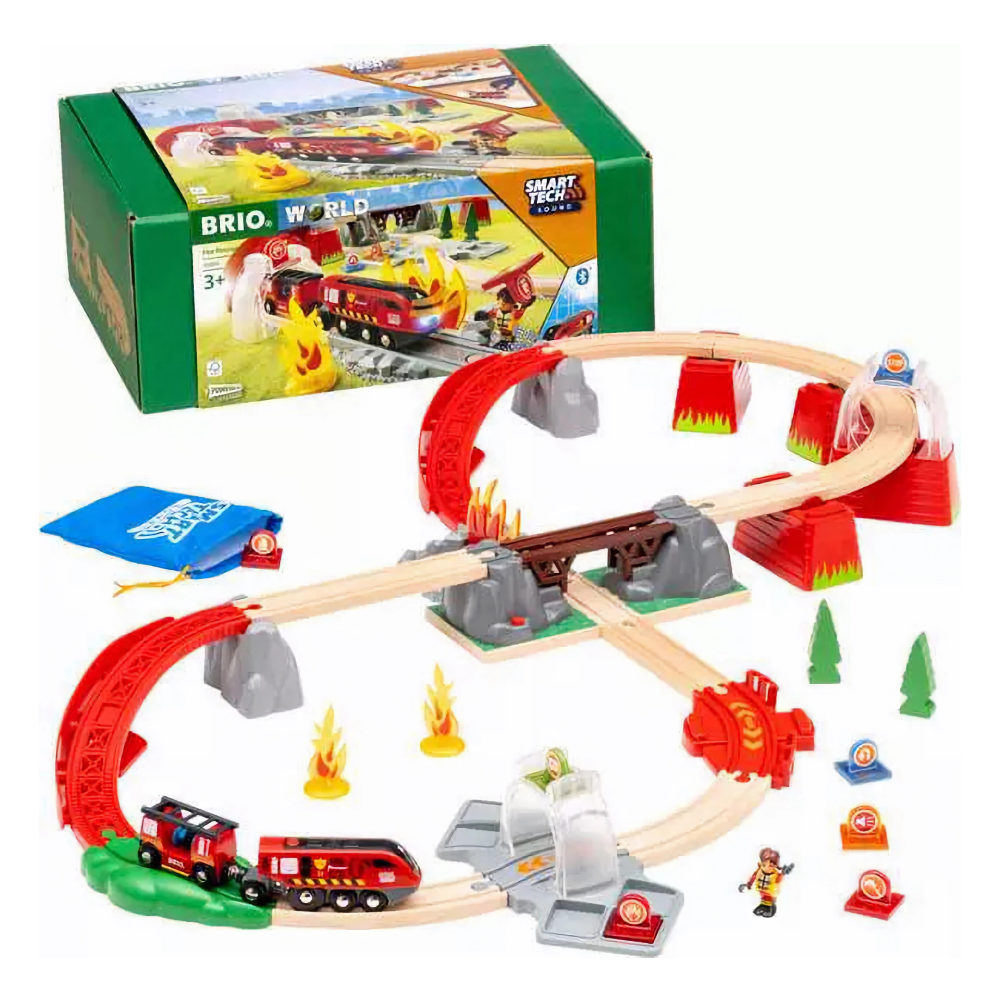 Деревянная железная дорога BRIO "Пожарный спасатель",звук, 41 деталь