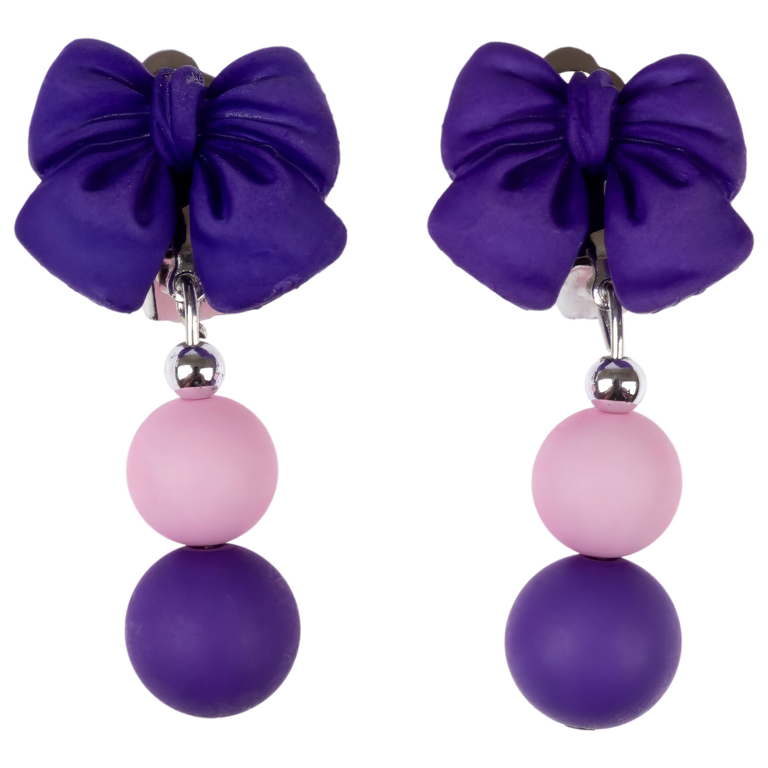 Набор украшений Lukky Fashion "Сиреневая нежность с бантиком" из матовых бусин: 2 браслета, клипсы для ушей, бусы, колечко