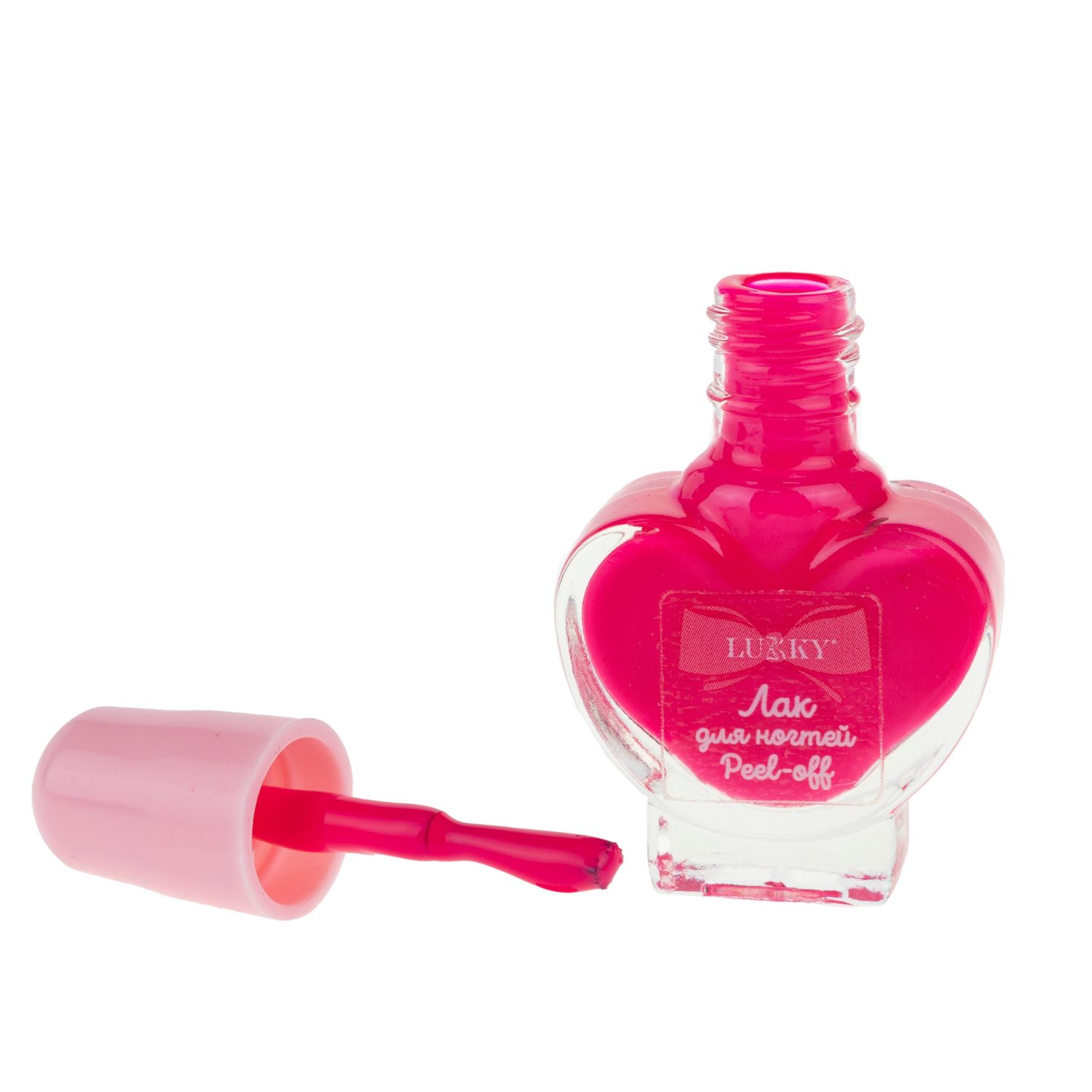 Lukky Лак для ногтей peel-off перламутровый с ароматом клубничного пончика, флакон в виде сердечка 5 мл, цвет ярко-розовый, блистер