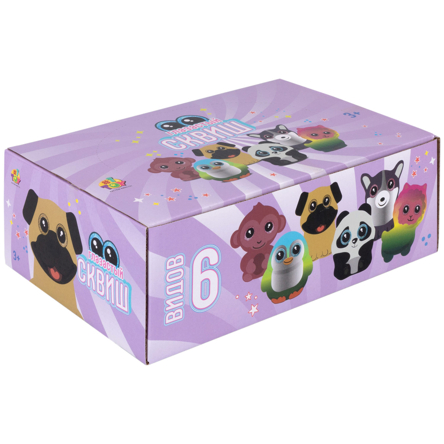 Глазастый сквиш 1TOY Животные, игрушка-антистресс для рук, жмякалка, 8-9 см, 6 видов в ассортименте