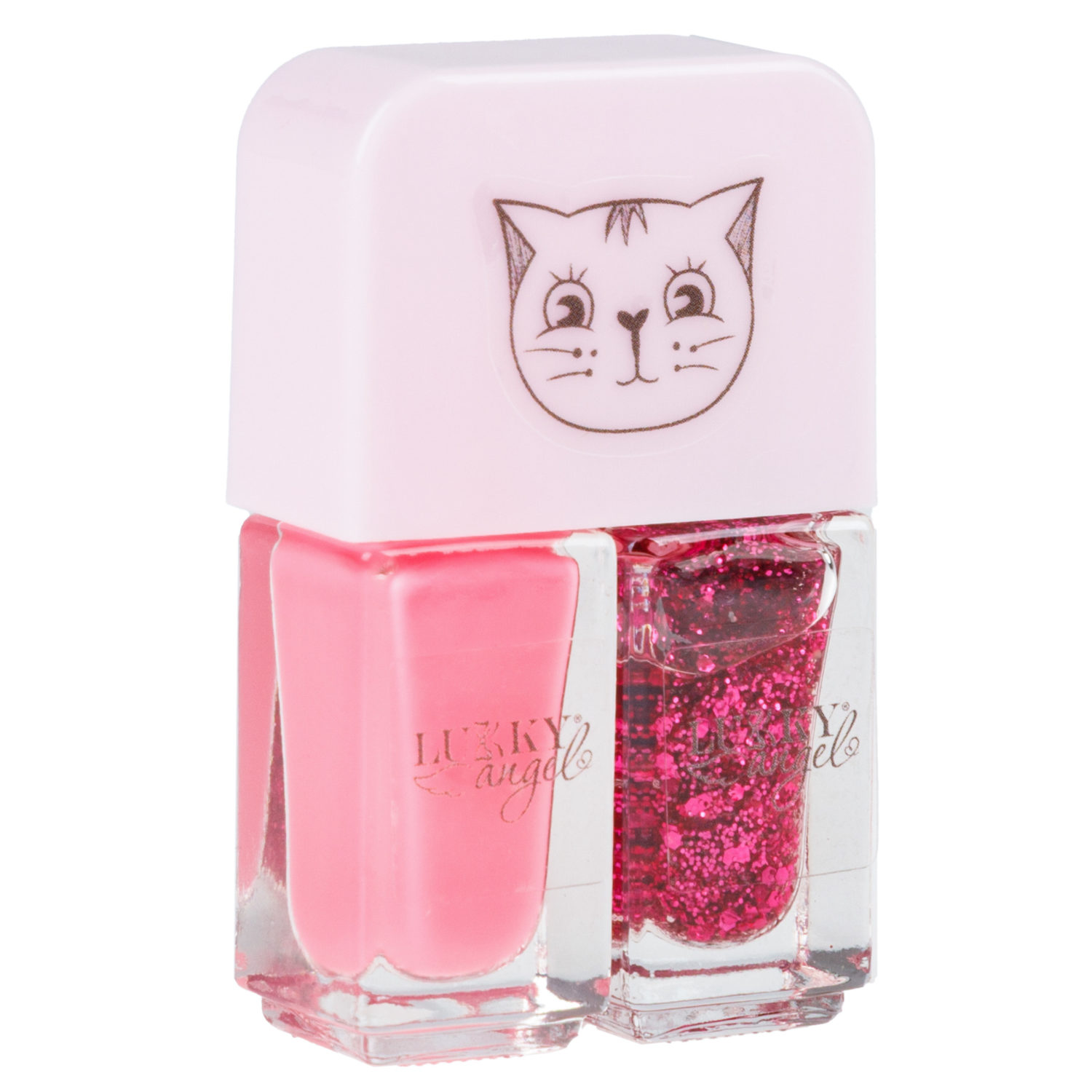Двойной лак для детских ногтей Lukky Angel Just Duet клубника со сливками и клубничное желе с блестками, 2 по 4 мл