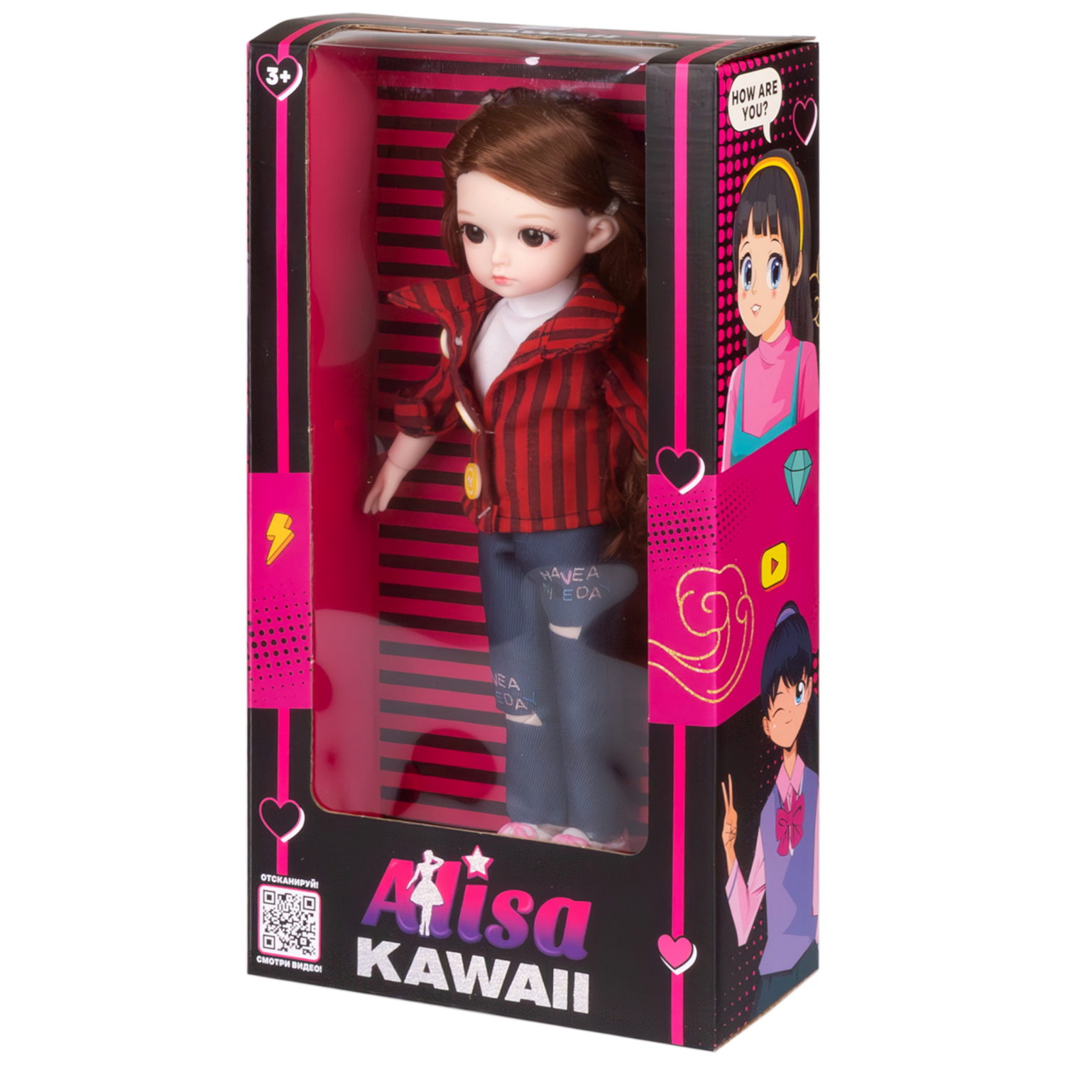 Alisa Kawaii кукла 30,5 см, с длинными темными волосами