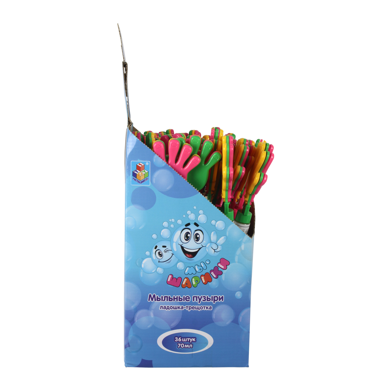 Мыльные пузыри  1TOY "Мы-шарики!"  колба с ладошкой-трещоткой