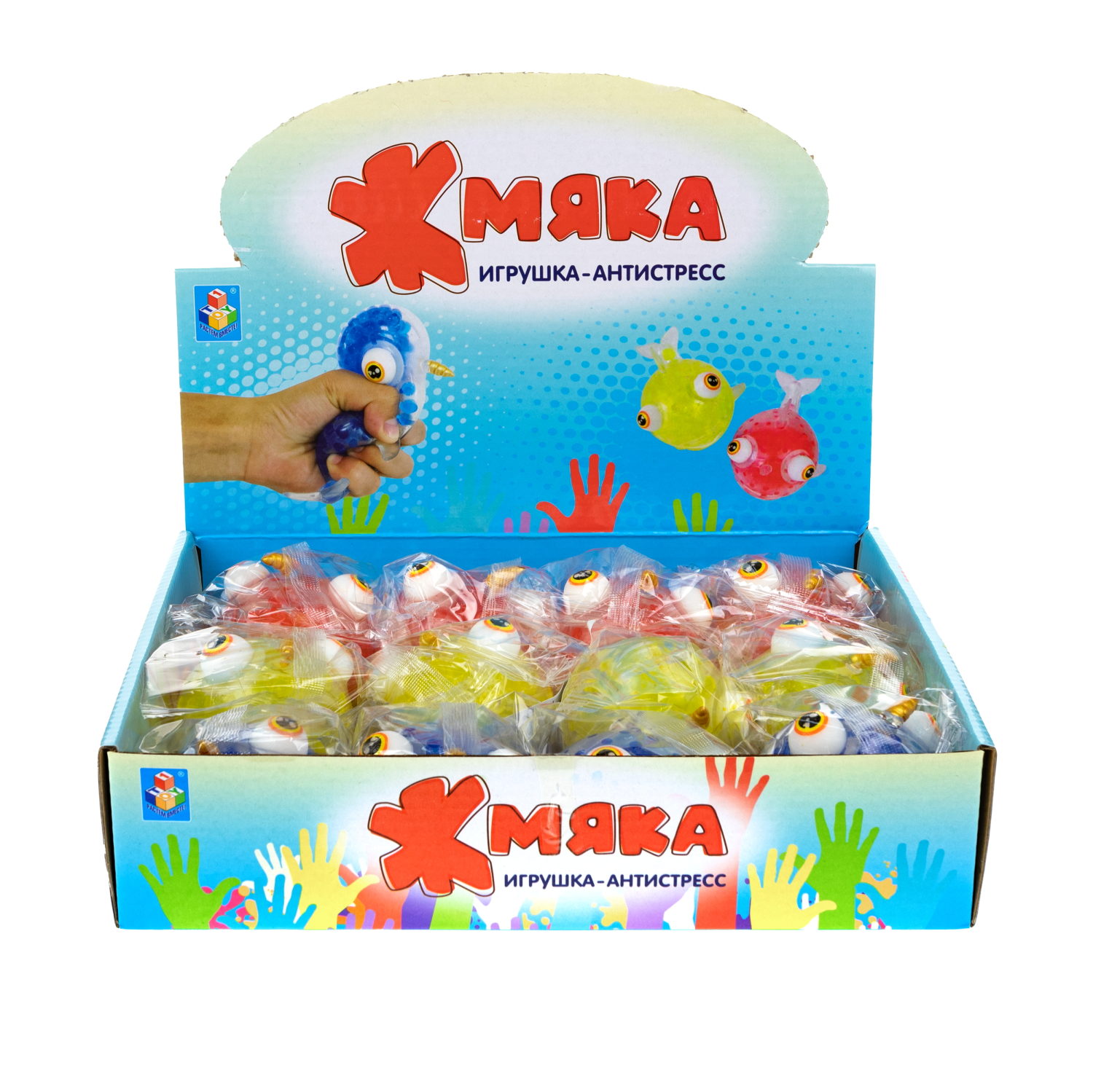 1toy Жмяка нарвал с шариками 11х6 см, 3 вида, 12 шт. в д/б