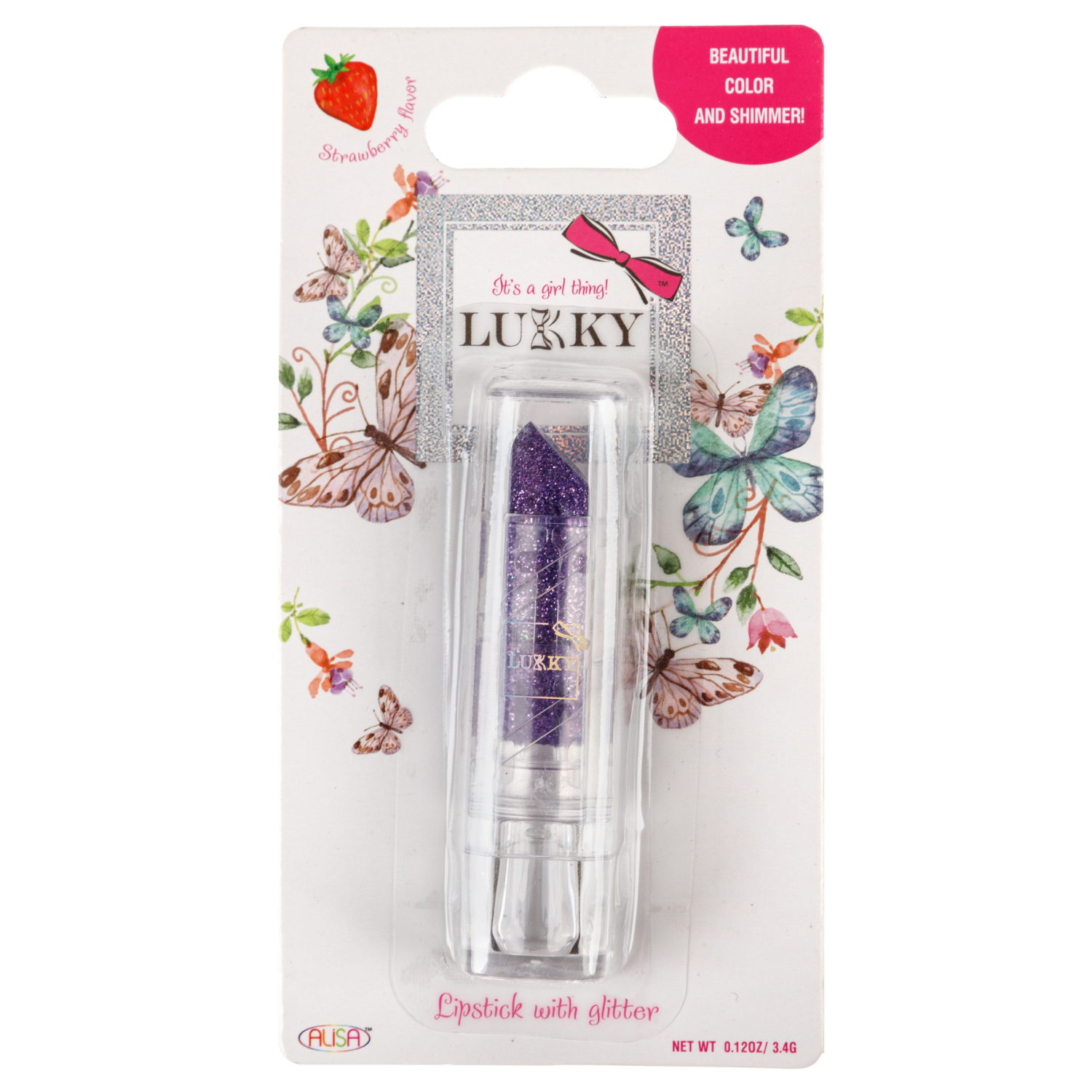 Помада для губ LUKKY с блёстками, с ароматом клубники, фиолетовый