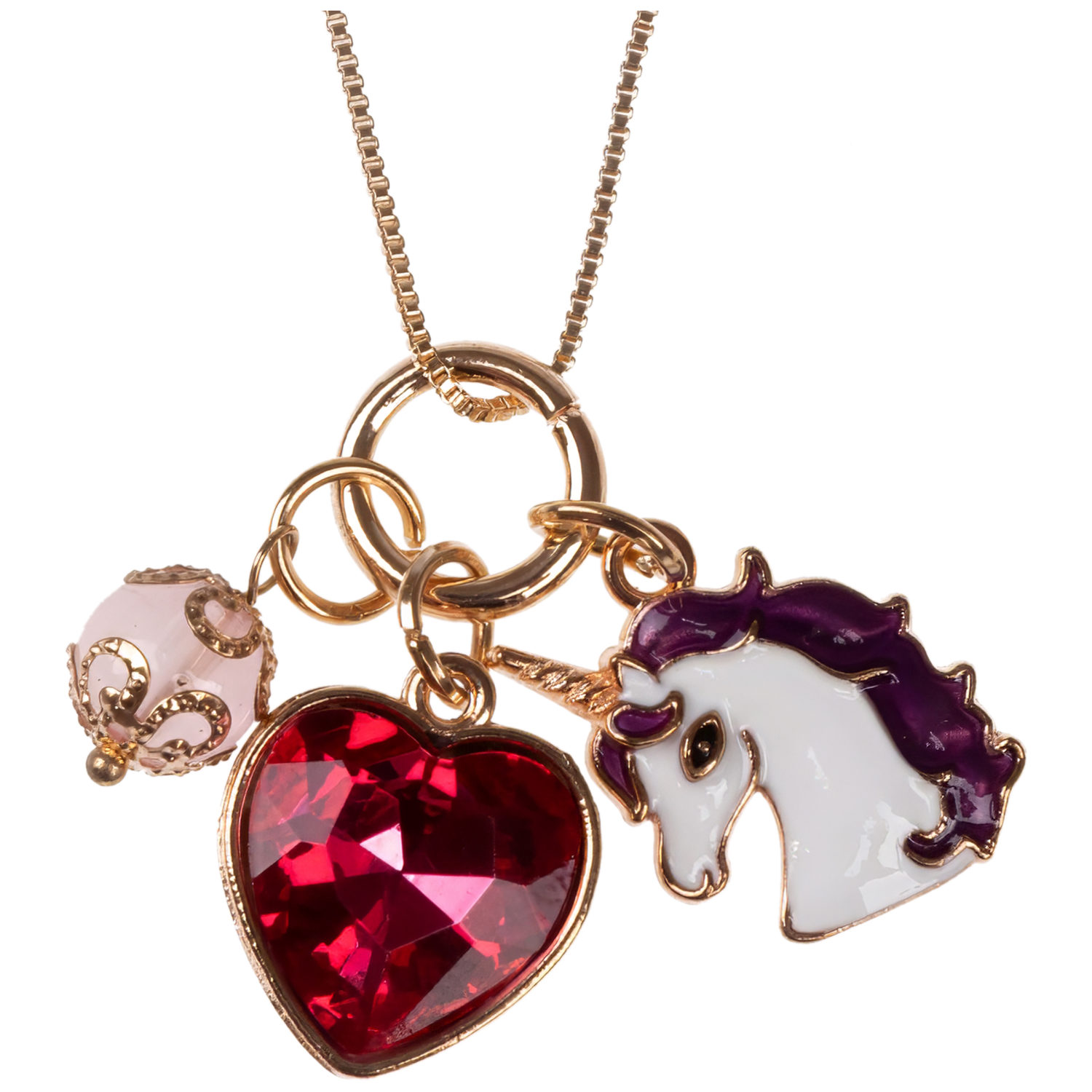 Цепь с 3 подвесками Lukky Fashion "Единорог с кристаллом сердце"