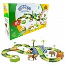 1toy гибкий трек "Сафари" 187 дет, пещера, ворота, стрелка, разворот,2 фиг.животных (12,13 см.), машинка-зверь свет, в кор. 41*24*10,5см
