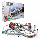 1TOY InterCity Express наб. жел.дорога "Большой город" эл.поезд 3 ваг, мост, туннель, 4 маш, человечек, светофор свет., звук, дор.знаки, 81дет., жд по