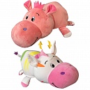 1toy плюш.Вывернушка 76 см 2в1 Радужная Зебра-Розовый Гиппопотам,пакет